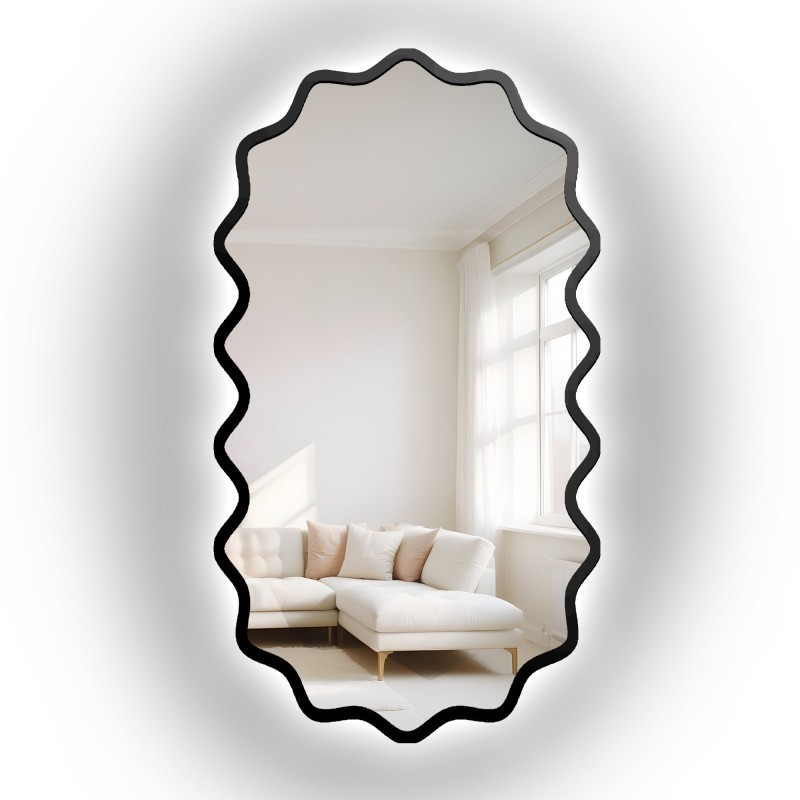 Ovaal spiegel met golvende MDF-lijst en verlichting - AQUARELLE ELORA LED