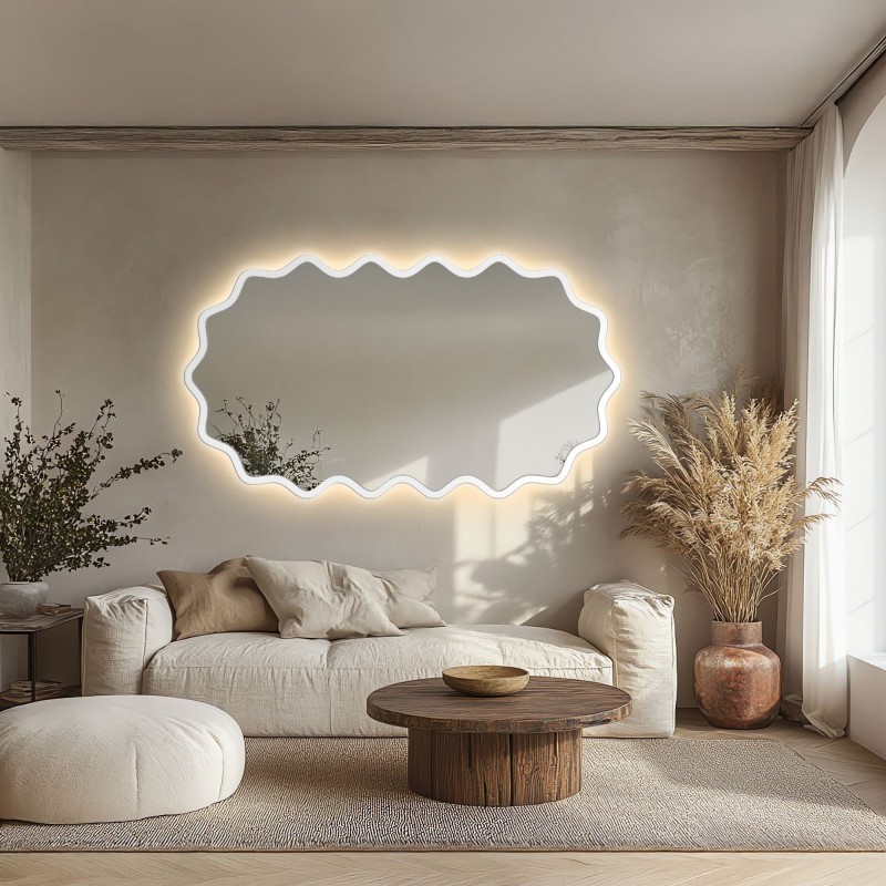 Ovaal spiegel met golvende MDF-lijst en verlichting - AQUARELLE ELORA LED