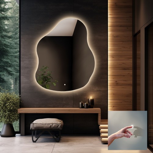 Lustro łazienkowe o nieregularnym kształcie z włącznikiem - STONE LED PREMIUM