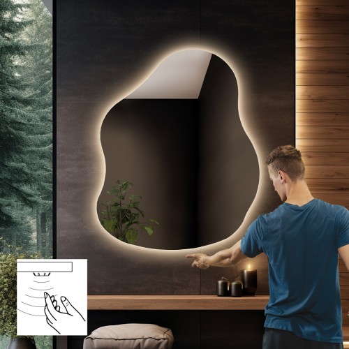Lustro łazienkowe o nieregularnym kształcie z włącznikiem sensorycznym - STONE LED PREMIUM