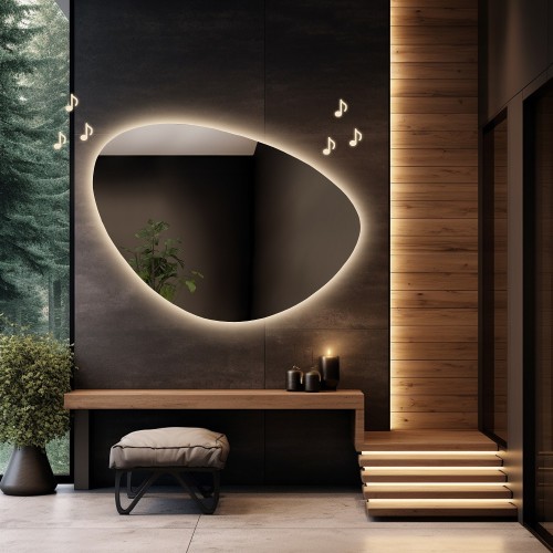 Lustro łazienkowe o nieregularnym kształcie z głośnikiem bluetooth - OBSYDIAN LED PREMIUM