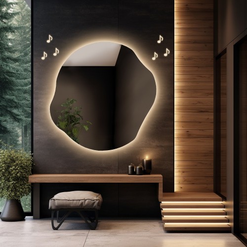 Lustro łazienkowe o nieregularnym kształcie z głośnikiem bluetooth - CYRKON LED PREMIUM