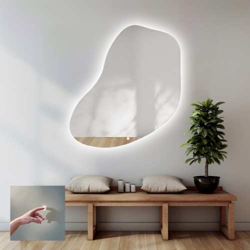 Lustro łazienkowe o nieregularnym kształcie z włącznikiem - KWARC LED PREMIUM