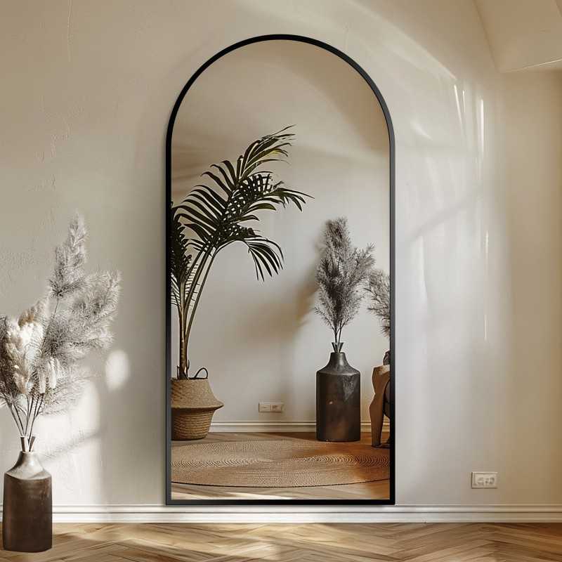 Half-ovale spiegel in matzwarte mdf lijst - BERDO - lijstkleur naar keuze