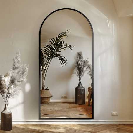 Half-ovale spiegel in matzwarte mdf lijst - BERDO - lijstkleur naar keuze