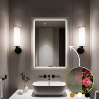 Rechthoekige spiegel op ornamentglas Master Point met verlichting - LUXORA SOLEIL LED
