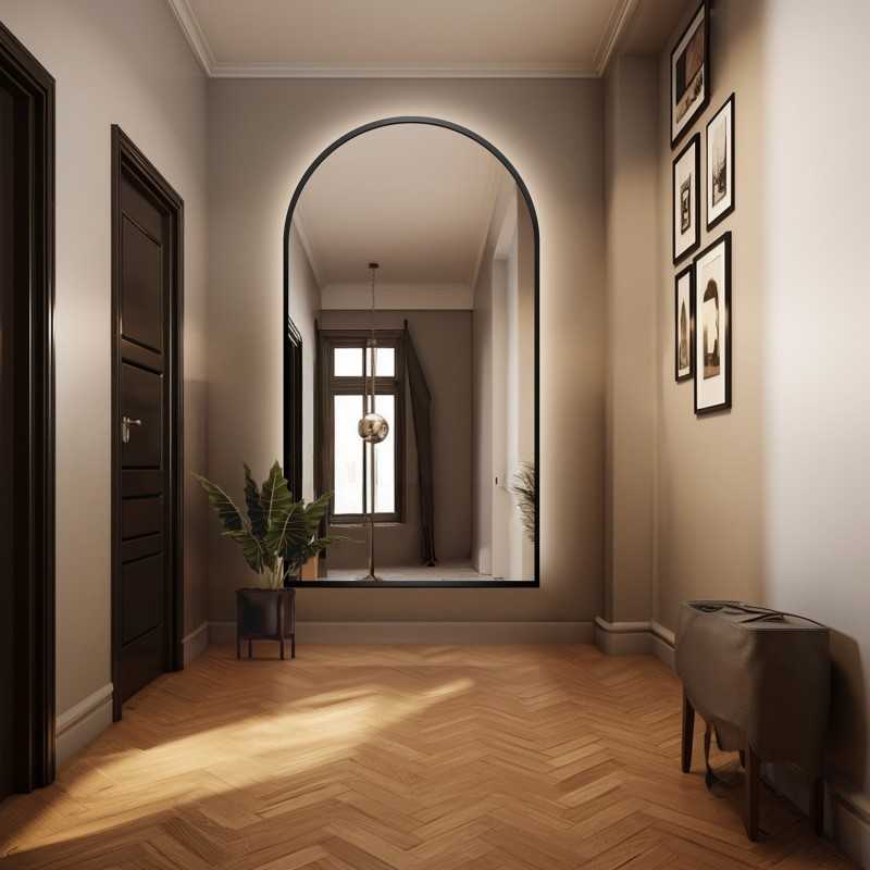 Halfovale spiegel in zwart MDF frame met verlichting - BERDO LED