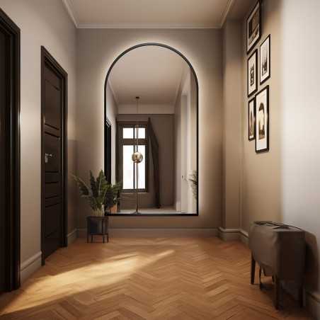 Halfovale spiegel in zwart MDF frame met verlichting - BERDO LED