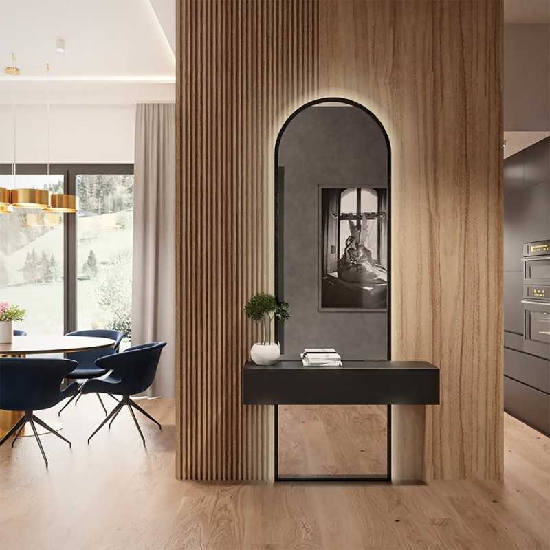 Half-ovale spiegel voor kaptafel in zwart mdf frame in twee delen -BERDO LED - kleur van frame naar keuze