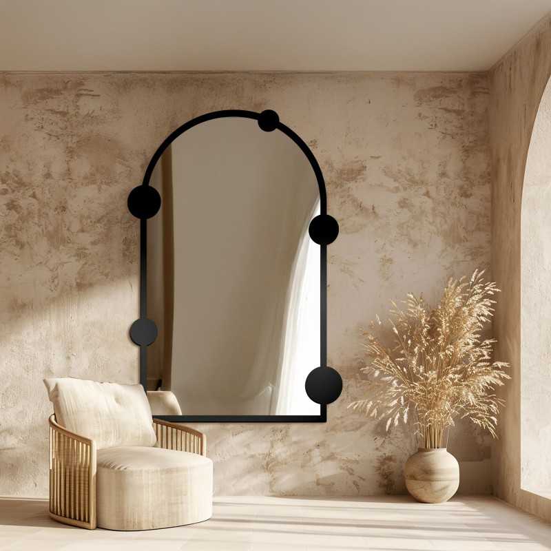 Half-ovale spiegel met wieltjes op MDF-frame - ARCULA - lijstkleur naar keuze