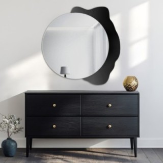 Decoratieve ronde spiegel op zwarte beits - PLAMKO