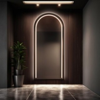 Half-ovale spiegel met verlichting in mdf frame - PLATO IN LED FRAME
