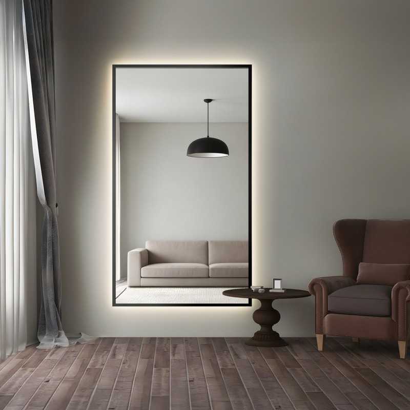 Spiegel in zwart frame met verlichting - 1503 LED - op maat gemaakt