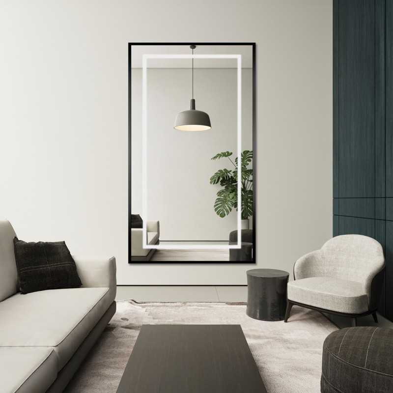 Spiegel in zwart frame met verlichting - 1503 LED I - kleur frame naar keuze