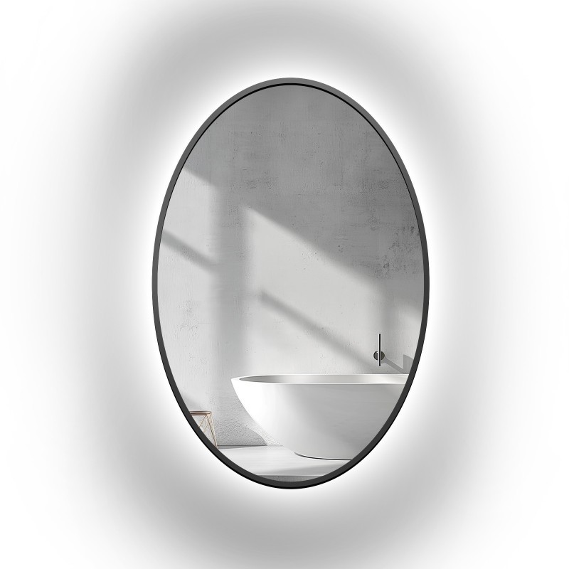 Elliptische spiegel in zwart MDF SLIM frame met verlichting - ELIZA LED