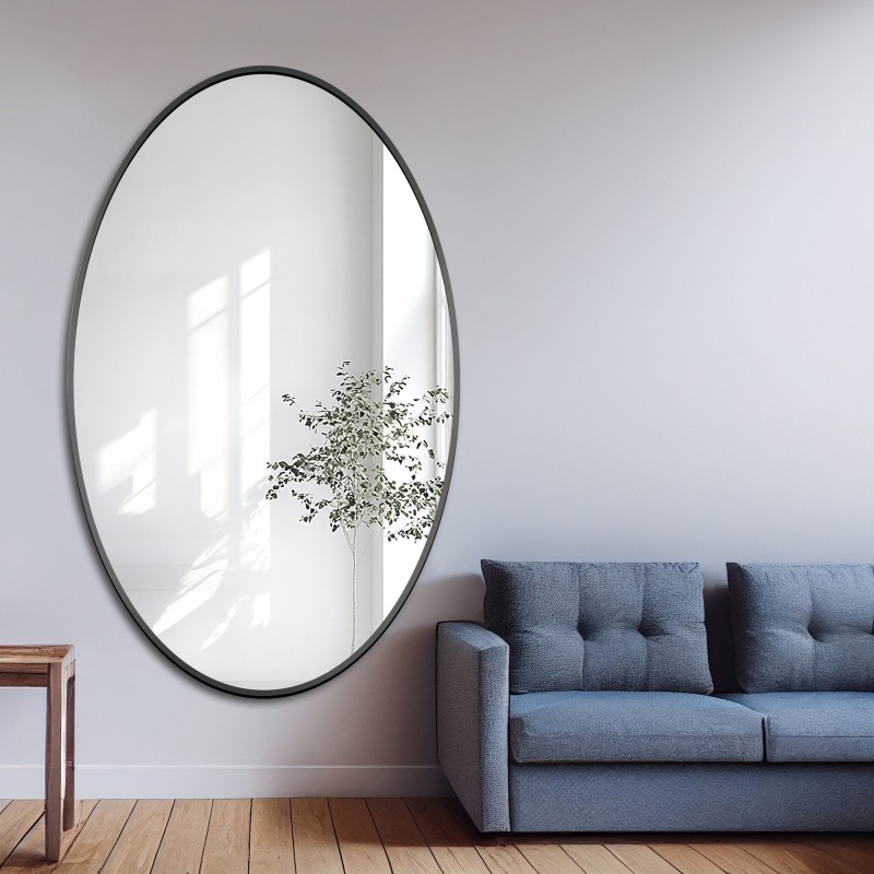 Ellipse spiegel in zwarte MDF SLIM lijst - ELIZA - lijstkleur naar keuze