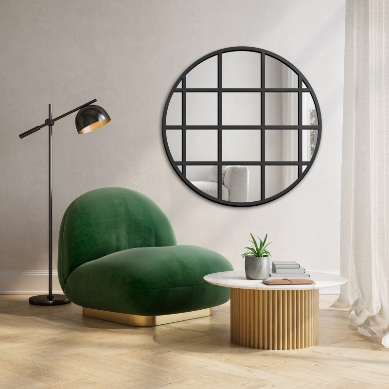 Decoratieve ronde spiegel met raamwerk in loftstijl - ERYK