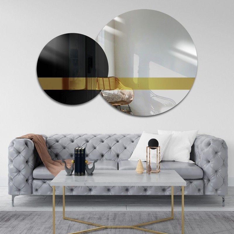 Set decoratieve spiegels goud paneel en zwart lacobel - GOLD MOON
