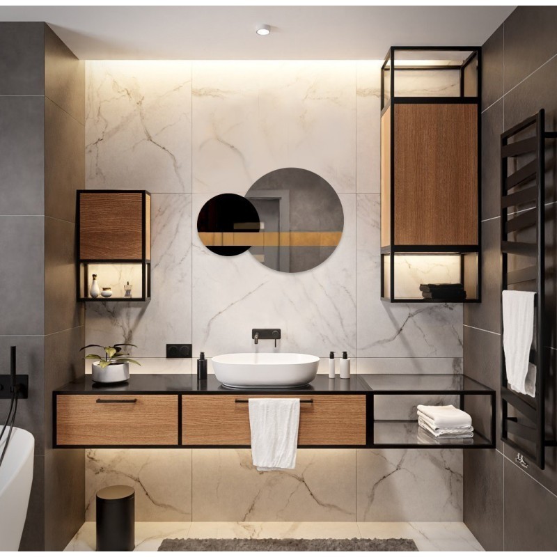 Set decoratieve spiegels goud paneel en zwart lacobel - GOLD MOON