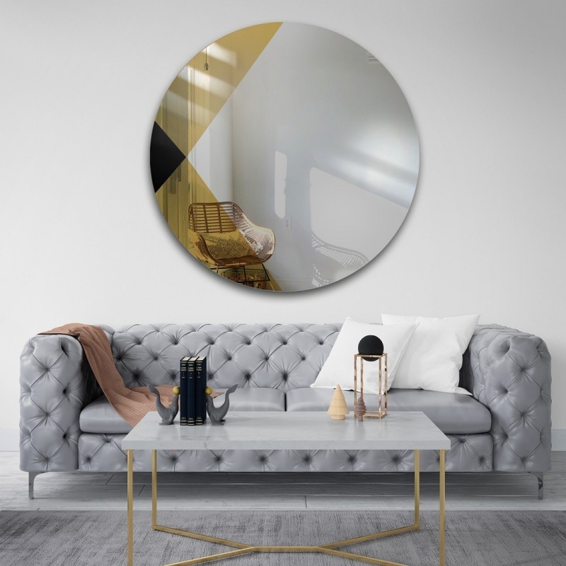 Decoratief rond spiegelkleurig paneel - zwart en goud - HENRY