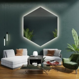 Geometrisch gevormde spiegel met verlichting - HEXA LED