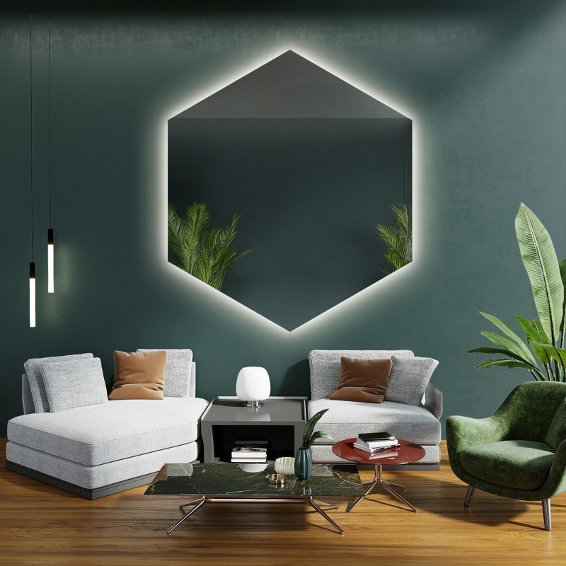 Geometrisch gevormde spiegel met verlichting - HEXA LED