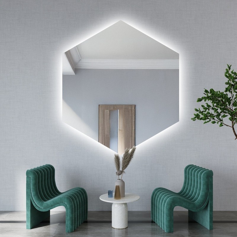Geometrisch gevormde spiegel met verlichting - HEXA LED