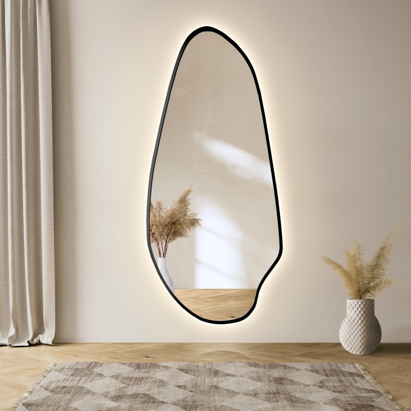 Onregelmatig gevormde spiegel in mdf lijst met verlichting - JASPIS IN LED FRAME