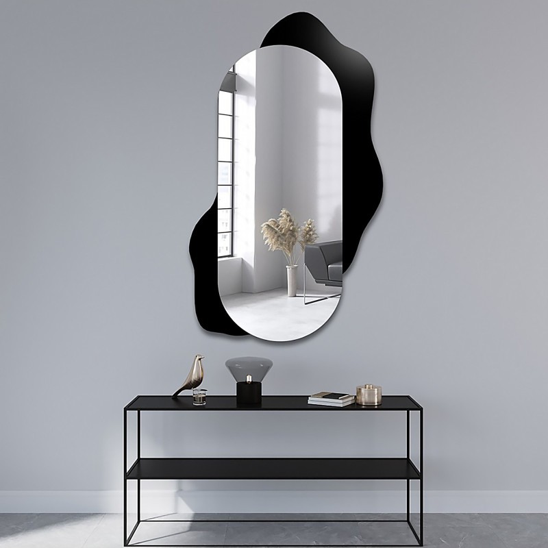 Decoratieve ovale spiegel op zwarte beits - KLEKS