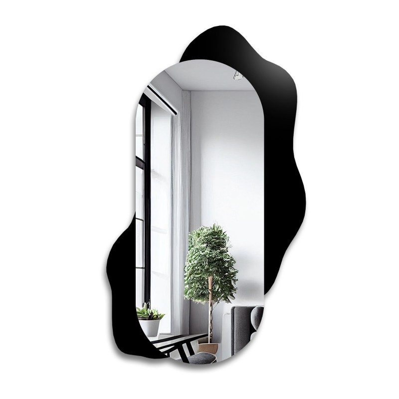 Decoratieve ovale spiegel op zwarte beits - KLEKS