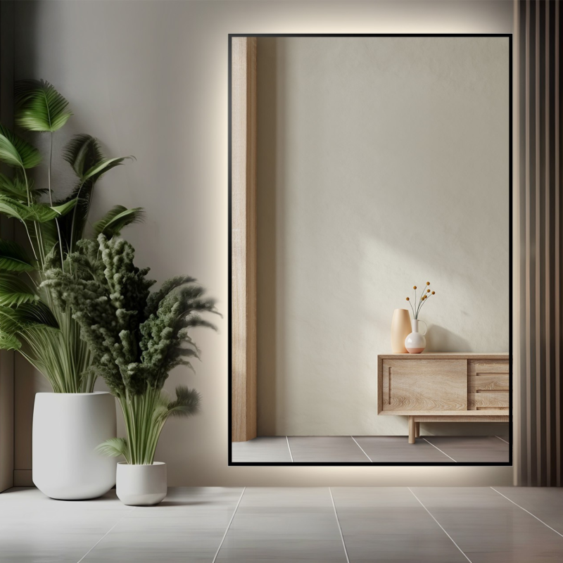 Spiegel in zwart frame met verlichting - 1201 LED - kleur frame naar keuze