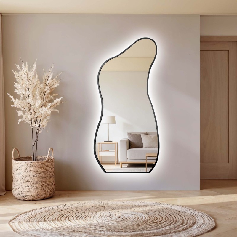 Organisch gevormde spiegel in lijst met verlichting - ANGELIT IN LED FRAME