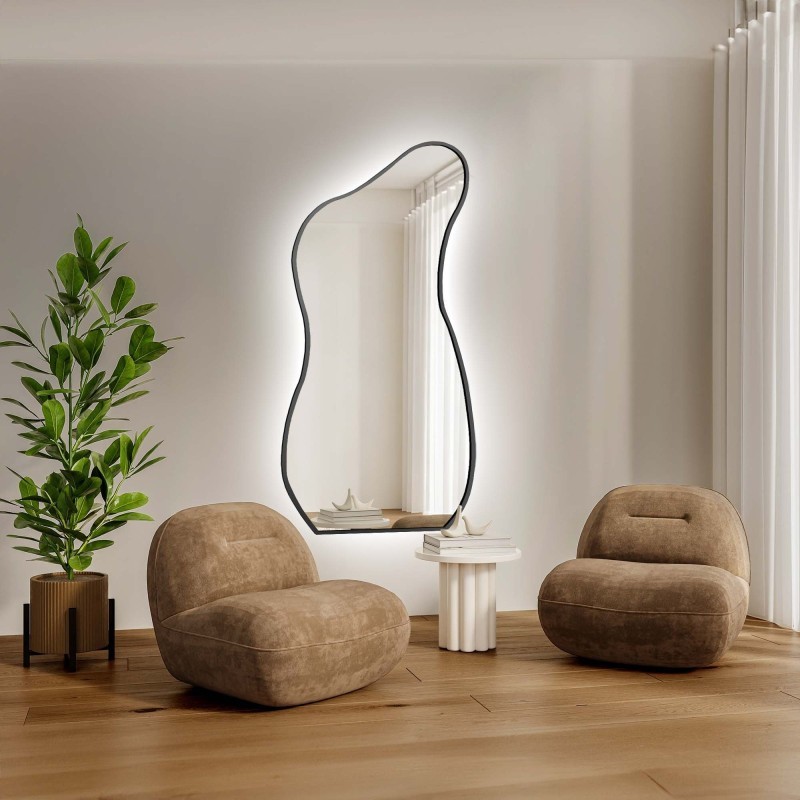 Organisch gevormde spiegel in lijst met verlichting - ANGELIT IN LED FRAME