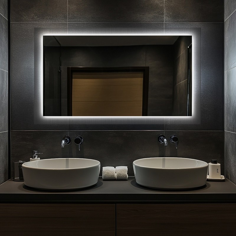 Rechthoekige spiegel op ornamentglas Visiosun Classic met verlichting - LUXORA CLARITY LED
