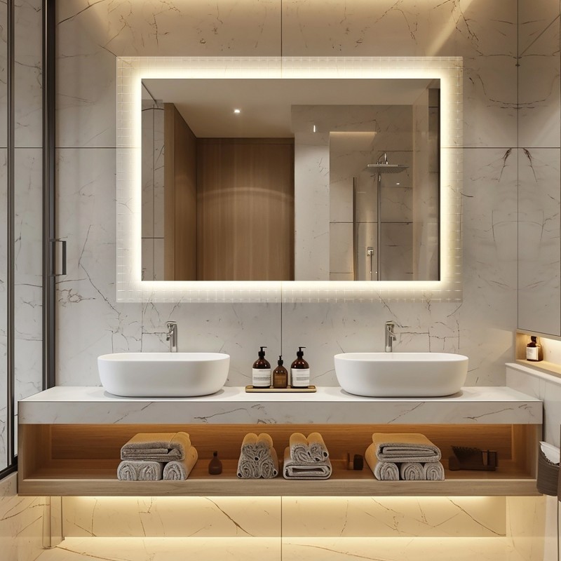 Rechthoekige spiegel op ornamentglas Master Flex met verlichting - LUXORA ETERION LED