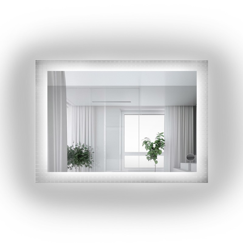 Rechthoekige spiegel op ornamentglas Master Flex met verlichting - LUXORA ETERION LED