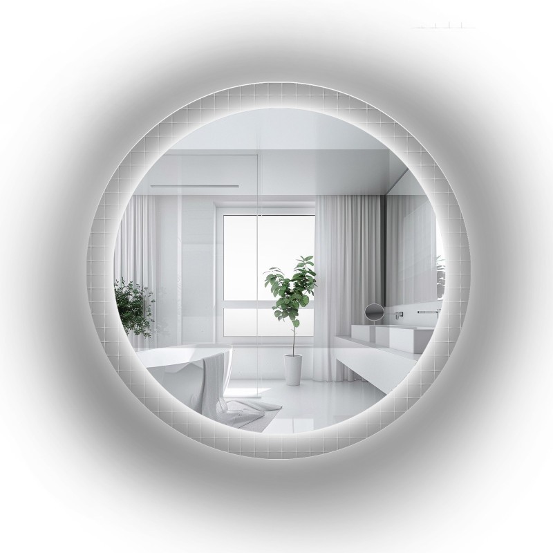 Ronde spiegel op ornamentglas Master Flex met verlichting - LUXORA FROSTED LED