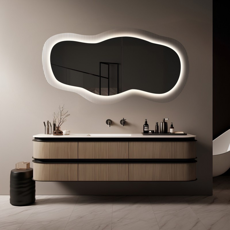 Spiegel op ornamentglas Estriado met verlichting - LUXORA GLASORI LED
