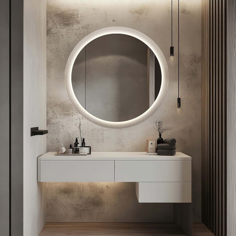 Ronde spiegel op ornamentglas Visiosun Classic met verlichting - LUXORA GLIMMER LED