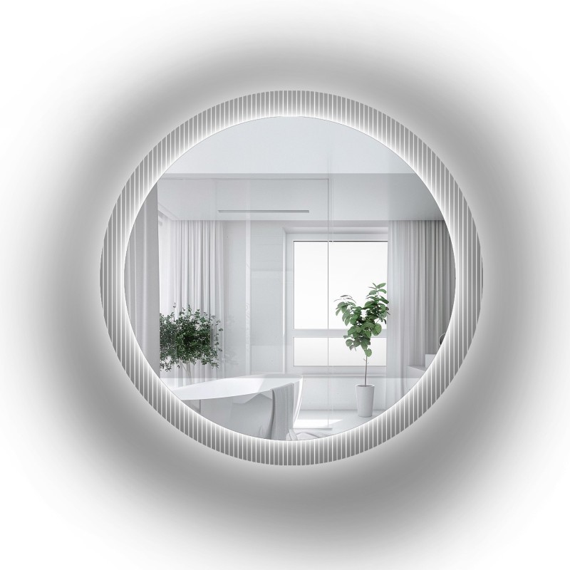 Ronde spiegel op ornamentglas Visiosun Classic met verlichting - LUXORA GLIMMER LED