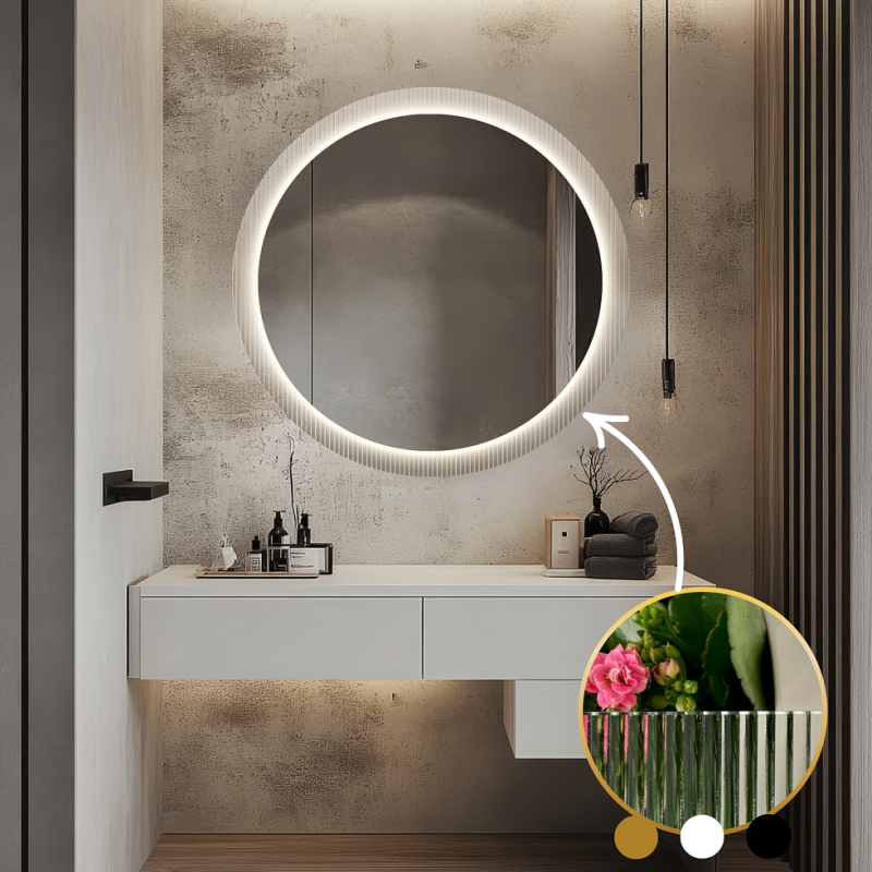Ronde spiegel op ornamentglas Visiosun Classic met verlichting - LUXORA GLIMMER LED