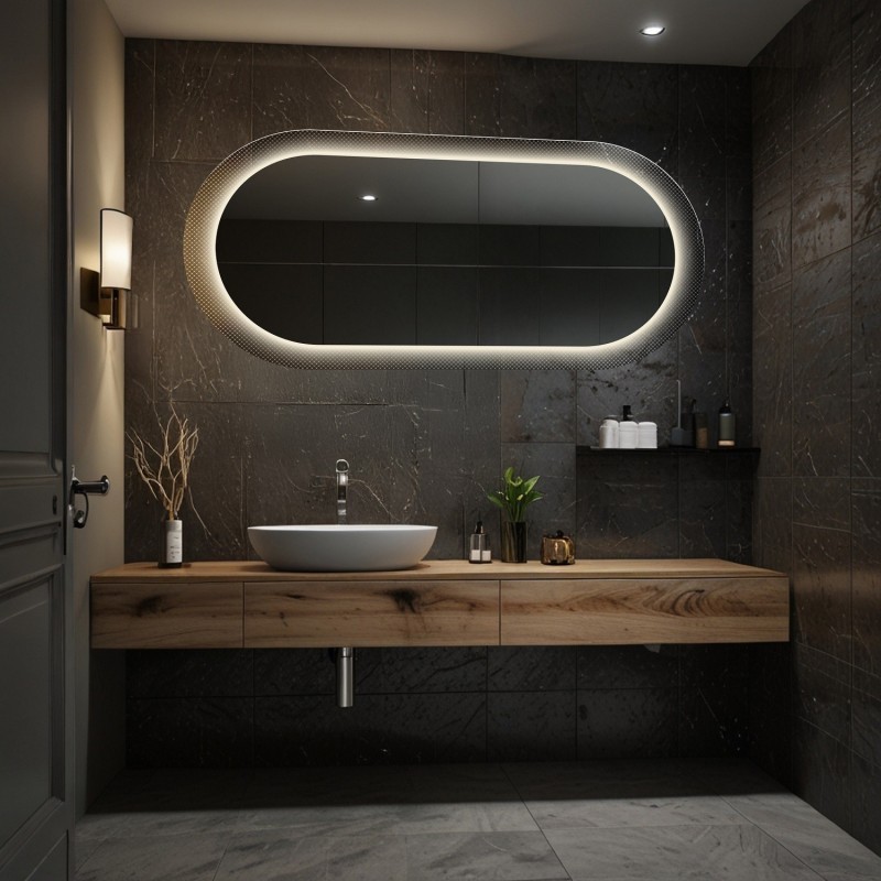 Ovale spiegel op ornamentglas Master Point met verlichting - LUXORA ORNATE LED