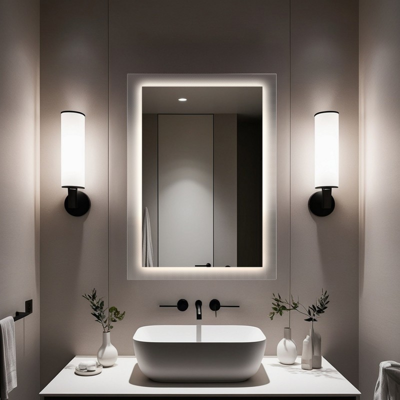 Rechthoekige spiegel op ornamentglas Master Point met verlichting - LUXORA SOLEIL LED