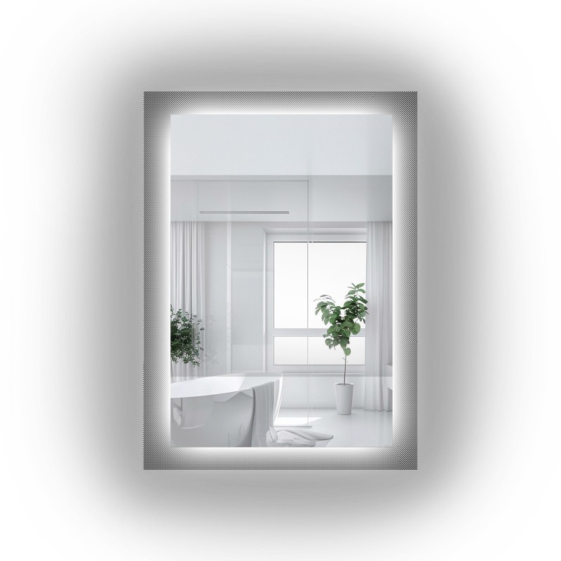 Rechthoekige spiegel op ornamentglas Master Point met verlichting - LUXORA SOLEIL LED