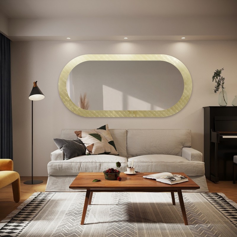 Decoratieve ovale spiegel op ornamentglas Master Soft – LUXORA VESPER