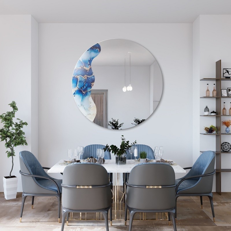 Onregelmatige spiegel op rond blauw marmer – MARBLE BLUVERO