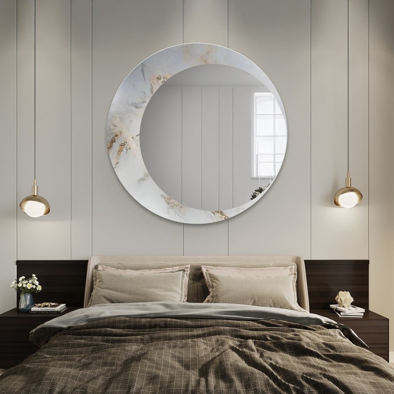 Rond spiegel op wit-goud marmer – MARBLE MARLUCE
