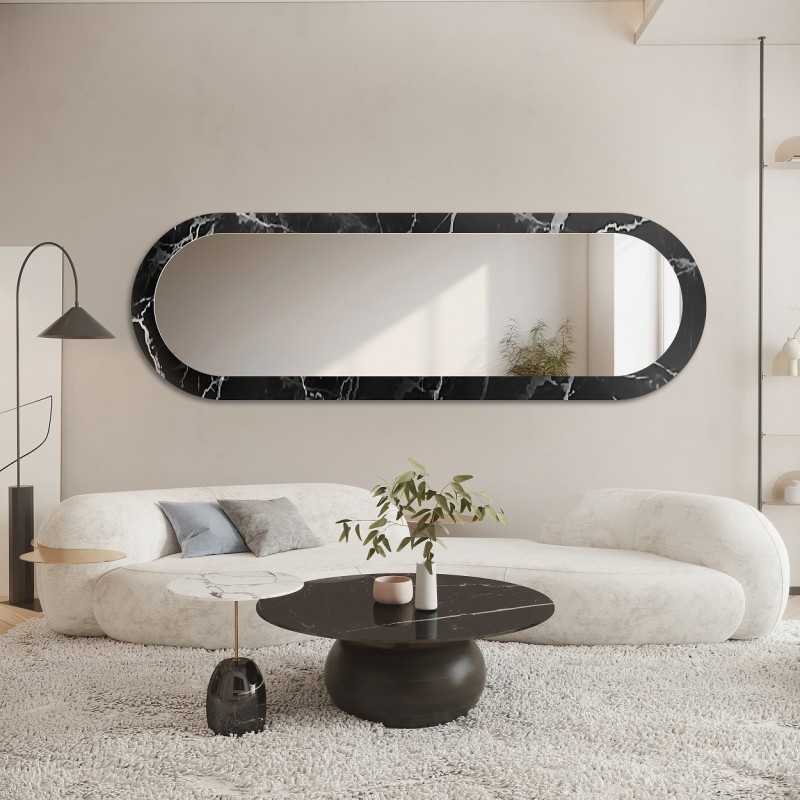Ovale spiegel op zwart-zilver marmer – MARBLE OVALIS