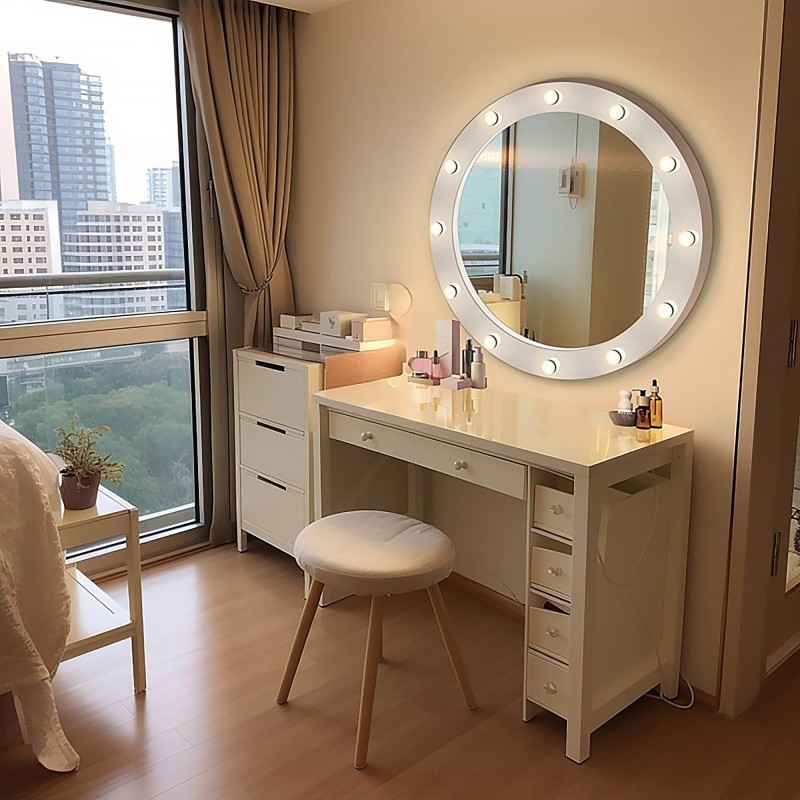 Ronde cosmeticaspiegel met bollen in mdf lijst - NEW YORK