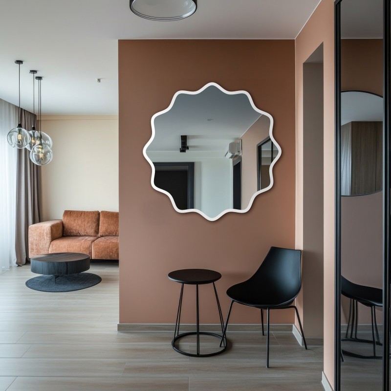 Ronde spiegel in een golvende MDF-lijst – AQUARELLE NAYA